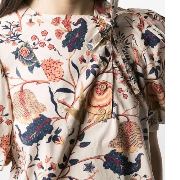 ULLA JOHNSON 100% Cotton Short Puff Sleeve Elise Hibiscus Floral Blouse 6 $495 - Picture 16 of 16